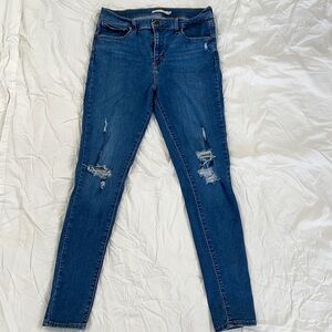 blue levi jeans, distressed